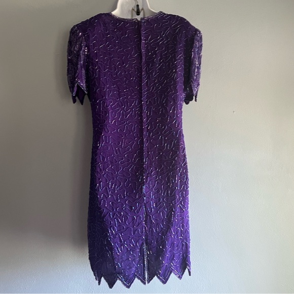 Laurence Kazar Vintage Sequin and Beaded Dress Purple Petite Large - Picture 2 of 7